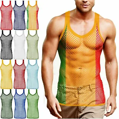 Mens Kids Children Fishnet String Vest Mesh Muscle Top Training Gym Rast Shirts • £5.79