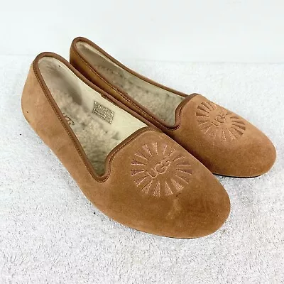 UGG Australia Alloway Chestnut Brown Suede Shearling Ballet Flat 1001632 Size 6 • $24.95