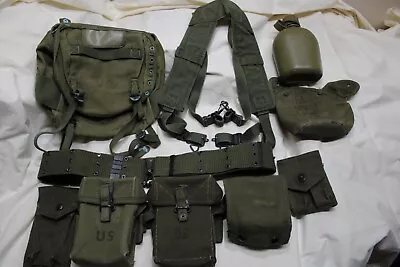 US Military Vietnam Era Web Belt Set Canvas Magazine Pouches Suspenders Large R2 • $299.95