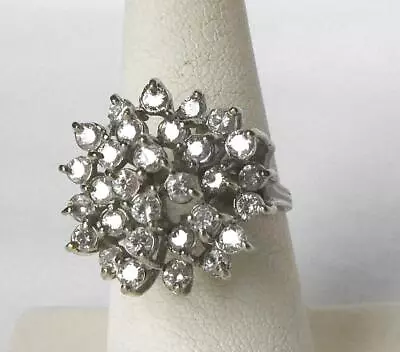 Vintage 14k White Gold 1.50Ct Diamond Cocktail Cluster Ring High Basket Mount • $695