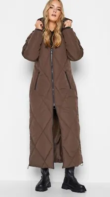 Long Tall Sally Women Tall Maxi Puffer Coat UK 14 Brown • £69