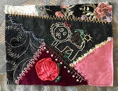 Completed Crazy Quilt Block VTG Embroidery Trims Velvet Tapestry Appliques ++ • $17.50