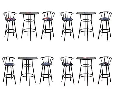 MLB Team Logo 28  Black Bar Table With Black Swivel Bar Stools Team Fabric Seats • $569.88