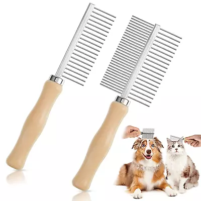 2 Pcs Dog Metal Combs Cat Wooden Handle Grooming Comb Stainless Steel Cat Comb D • $13.03