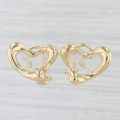 Tiffany Elsa Peretti Open Heart Earrings 18k Gold Drop Clip On Omega Backs • $1599.99