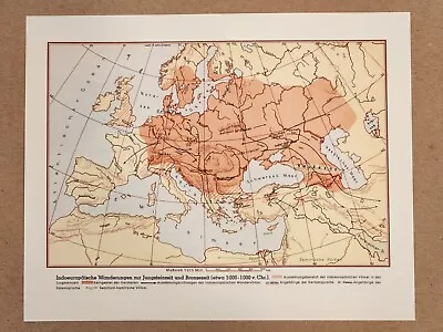 Indo-European Migrations In Bronze Age Vintage German Map 8x10 • $19.95