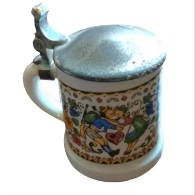 Vintage Beer Stein Miniature Rein Zinn BMF With Pewter Lid Hearts And Flowers. • $19.80