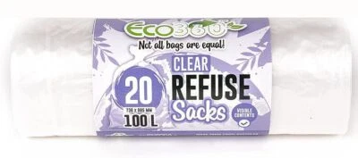 £0.99 • Buy Eco Bag Strong Clear Recycling Sacks 100L 88 Gauge Bin Refuse Rubbish Bags