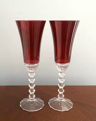 MIKASA Crystal GEMSTONE Set Of 2 FLUTED CHAMPAGNE GLASSES 10  Colored Ruby Red • $24.99