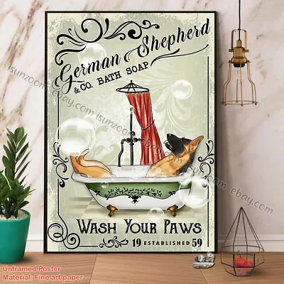 German Shepherd Dog Bath Soap Wash Your Paws Vintage Vertical Paper Poster No... • $15.42