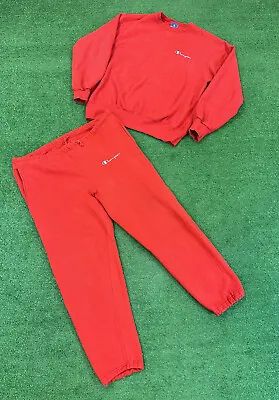 $75 • Buy Vintage Champion Sweat Suit Set Mens XL Red Jogger Sweatshirt Pants 2 Piece Lot