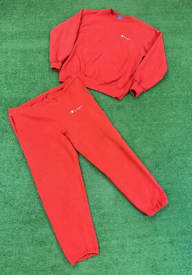 $75 • Buy Vintage Champion Sweat Suit Set Mens XL Red Jogger Sweatshirt Pants 2 Piece Lot