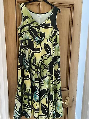 Libra Green Floral Linen Dress Panelled Flared Wedding Occasion Cruise UK14 • £14.99