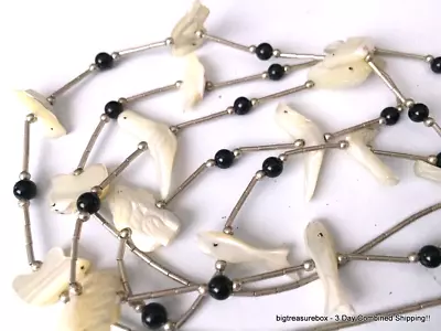 Vintage Necklace Pendant ZUNI Shell Bird 925 STERLING SILVER Liquid Chain Lot Y • $0.99