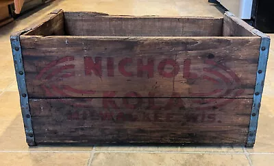 RARE And HTF Vintage 1930'S NICHOL KOLA SODA Wooden Crate Milwaukee WI • $85