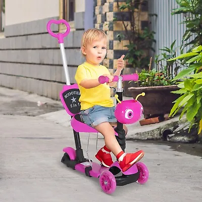 5-in-1 Kids Baby Toddler Kick Scooter Removable Seat Height Adjustable Pink • £41.02