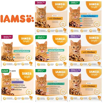 Wet Cat Food IAMS DELIGHTS Multipacks Land Sea Collections Meat & Fish 8 X 85g • £8.99