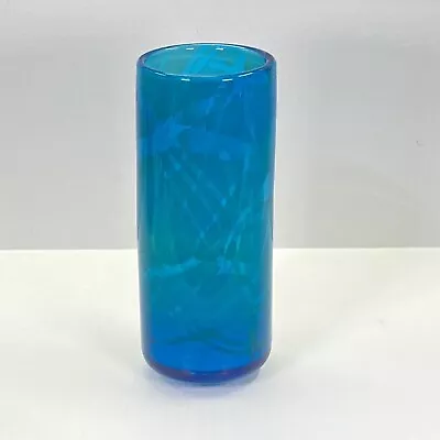 MDINA Signed Hand Crafted Art Glass 8” Cylinder Vase Turquoise Blue And Green • $99.95