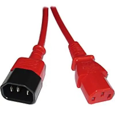 Power Extension Cable IEC C14 Male Plug To IEC C13 Female Socket Red 0.3m • £4.47