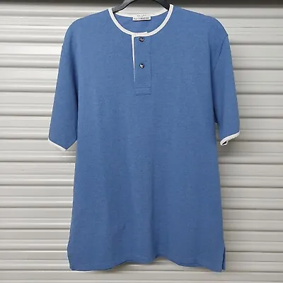 Maus & Hoffman Blue 100% Cotton Henley Shirt Short Sleeve SZ 50 (L) Italy Made • $17.99