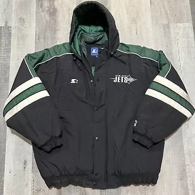 VTG Starter New York Jets 90s Black/Green Full Zip NFL Puffer Jacket RARE 2XL • $125