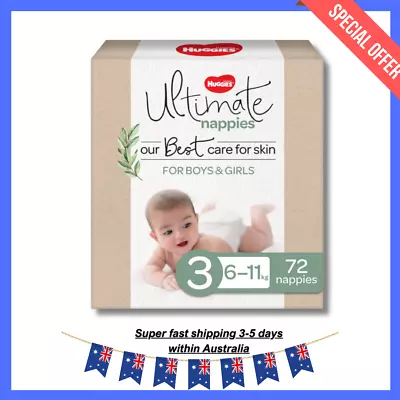 Huggies Ultimate Nappies For Boys And Girls Size 3 (6-11kg) 72 Count • $45.10