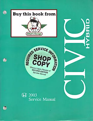 2003 Honda Civic Hybrid Shop Service Repair Maintenance Manual • $39.95