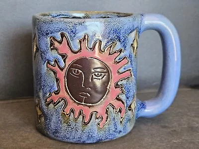 Mara Mexico Folk Art Pottery Stoneware Celestial Sun & Moon Large Blue Mug • $25