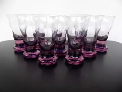 Vintage Retro Glass Set X 10 Purple & Blue 125ml Drink Bar Glasses Heavy Base • $99.99