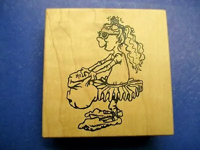 Funny Lady Holding Out Bag Vip Visual Image Printery Rubber Stamp Wood Mtd Rare • $16.95