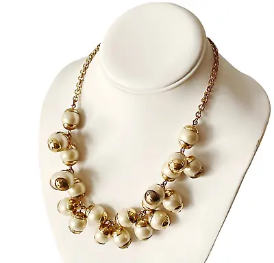 Signed J Crew Chunky Necklace Faux Pearl Dangles In Gold Tone Accents ~18 - 20  • $8.99