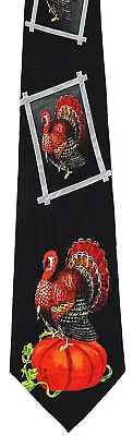 Thanksgiving Turkey Men's Necktie Pumpkin Holiday Dinner Novelty Black Neck Tie  • $14.90