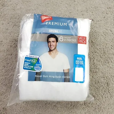$20.99 • Buy Hanes Premium T-Shirt Undershirts Mens Small White V Neck 6 Piece Soft Tagless
