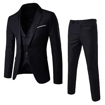 Men's Slim Fit Suit 3-Piece Blazer Dress Wedding Party Jacket Vest & Pants Suits • $37.80