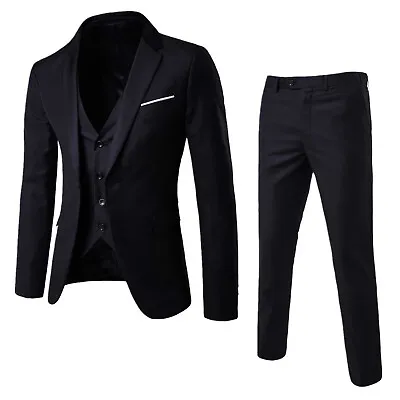 US Mens 3Pcs Formal Suit Long Sleeve Blazer Vest With Pants Set Business Suit • $38.56