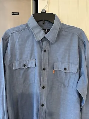 Vintage 70s Levis Mens Button Up Shirt Chambray Size XL Orange Tab Long Sleeve • $50