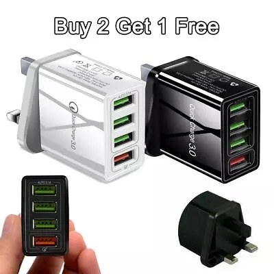 Wall Charger Plug Faster Multi 4USB Power Adapter For IPhone IPad Samsung NEW UK • £7.29