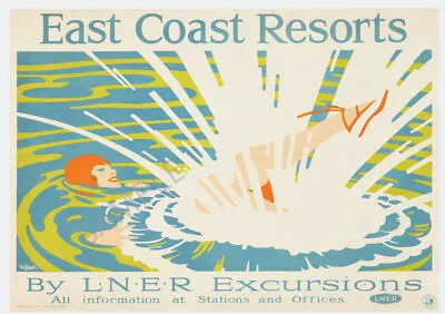 Vintage RAILWAY Poster East Coast Resorts By LNER Excursions Tom Purvis Print • £5.99