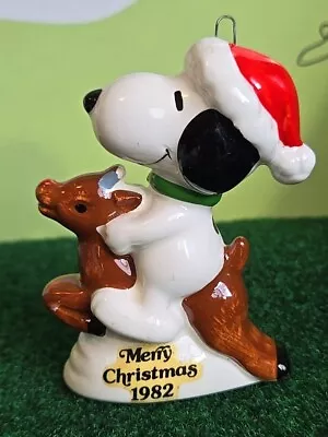 Vintage United Feature Syndicate Peanuts Snoopy Riding A Reindeer RARE Ornament • $19.99