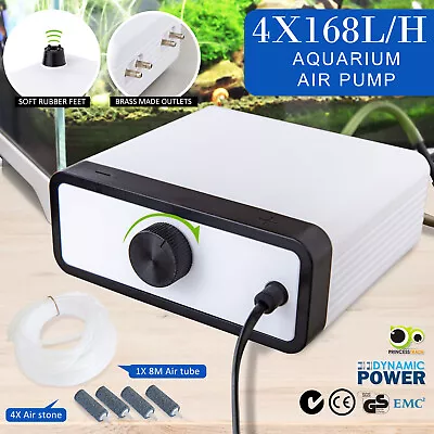 $34.90 • Buy Aqua Aquarium Air Pump Oxygen Fountain Pond Aerator Tank Hydroponic 4 Outlet 8W
