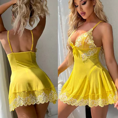 Yellow Women Lace Lingerie Babydoll Dress Strap Chemise Sleepwear Sexy Nighty • $12.99