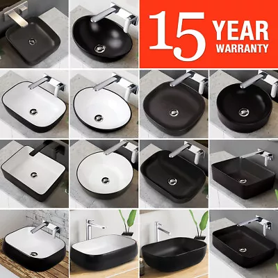 Ceramic Basin Black Matte Square Round Oval Bathroom Bowl Sink Above Counter Top • $31.19