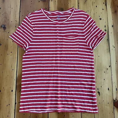 J.CREW Women’s Size L (Fits M) Red Striped Linen Tee Crewneck T-Shirt Top • $12.89