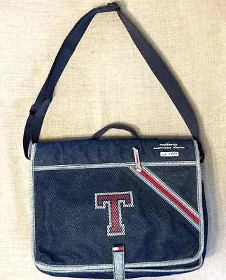 Back To School Tommy Hilfiger Blue Denim Book Bag T Logo Tote Organizer • $18