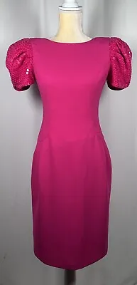 Morton Myles Dress Sheath 4 Women Short Puff Sleeves Hot Pink 80’ 70’ Prom Party • $24.99