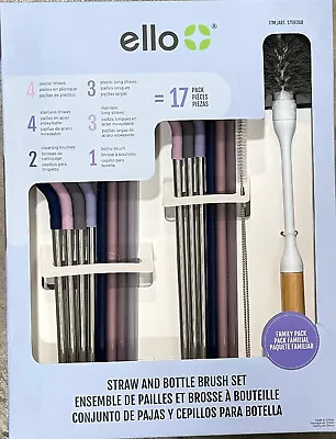 Ello Straw & Bottle Brush 17 Piece Reusable Stainless Steel Straw Silicone Tips • $17.49