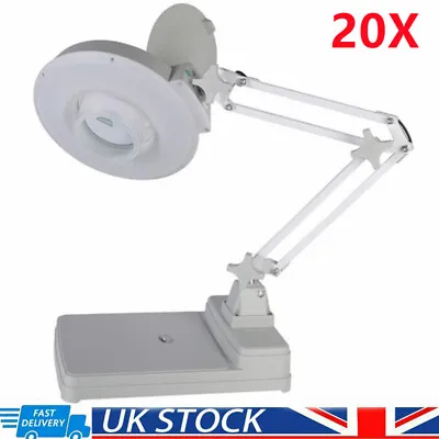 20X Magnifier LED Lear Lens Adjustable Lighted Lamp Desktop Magnifying Glass UK • £57.89