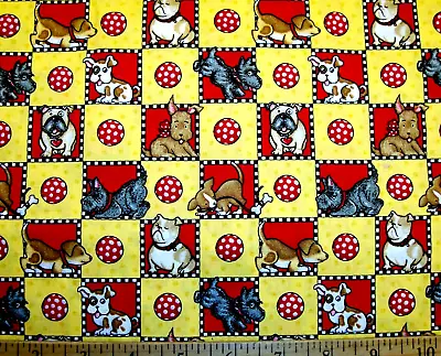 2005 Mary Engelbreit Scottie Dog Beagle Play Balls  Red Yellow Cotton Fabric Fq • $10.99