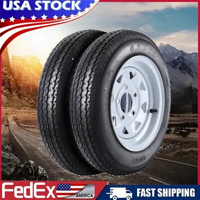 2 Pack 4.80-12 5 Lug Trailer Tires On 12'' Rims 480-12 4.80x12 Road Range C6PR • $105.99