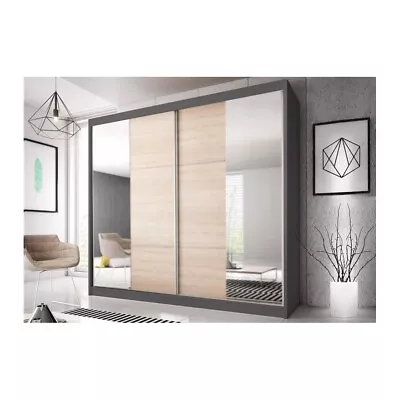 Modern Mirrored Sliding Door Wardrobe Multi 36 In Oak Sonoma & Graphite 233cm • £679